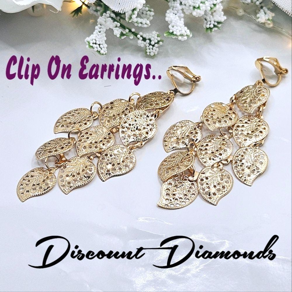 CLIP ONS 14K Yellow Gold Vintage Dangle  Earrings